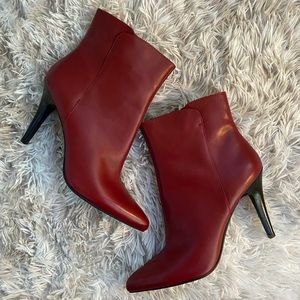 Nine West Red Leather Ankle High Heel Boots